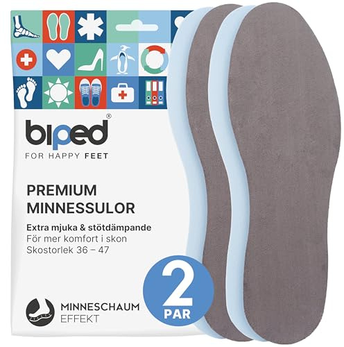 biped 2 par memory foam-sulor - Mjuka och bekväma innersulor för dam och herr - För fritid, sport och arbete z2476(38-39)