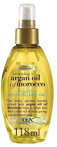 OGX – Huile Sèche Huile d'Argan du Maroc (flacon-pompe de 118 ml) – Huile cheveux réparatrice contre les pointes fourchues et les frisottis – Soin cheveux renforçateur pour tous types de cheveux