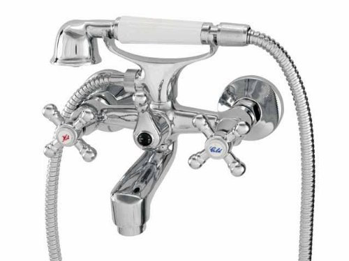 Wannenarmatur Wannenarmatur Retro Kreuzgriffe Aufputz Messing Chrom Badewannenarmatur Silber