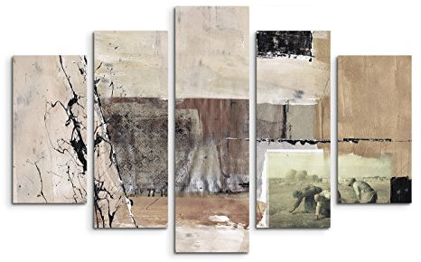 Paul Sinus Art 5 teiliges Wandbild auf Leinwand (Gesamt: H: 100cm B: 160cm) Keilrahmenbild Canvas Fotodruck Leinwandbild Leinwanddruck Kunstdruck Wandbild braun grau schwarz Viereck