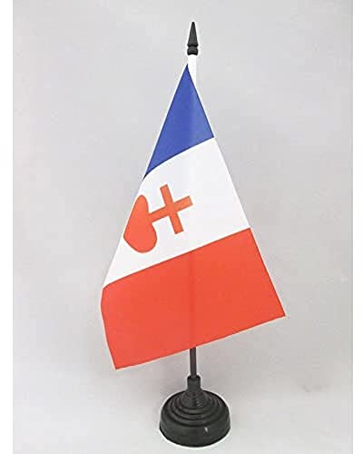 AZ FLAG Drapeau de Table France Sacré Cœur de Jésus 21x14 cm | Usage intérieur Drapeau de bureau catholique finition cousue et bords renforcés avec mât en plastique et socle en plastique