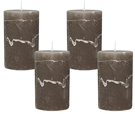 4 Rustic Stumpenkerzen Premium Kerze Dark Taupe 6x10cm - 38 Std Brenndauer