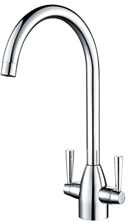Hapilife Kitchen Sink Mixer Tap Monobloc Two Handles 360 Swivel Spout 1 Hole Contemporary Mono Sink Faucet Taps Mixers Chrome High Arc Dual Lever Faucets