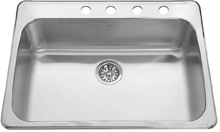 Kindred KSSL2230-9-3 3 Faucet Holes Single Bowl Self-Rimming Stainless Steel Kitchen Sink 22 x 30-1/8 x 9