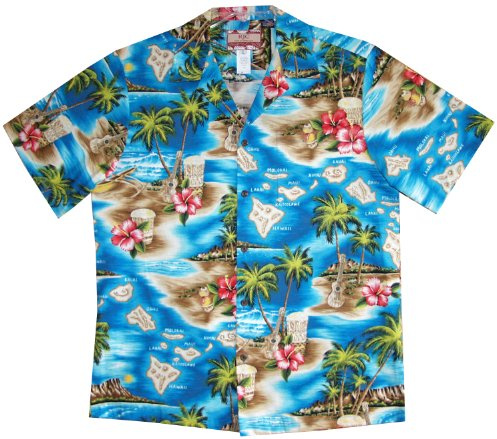 RJC Men's Hibiscus Hawaiian Islands Hawaiian Shirt, Turquoise, X-Large