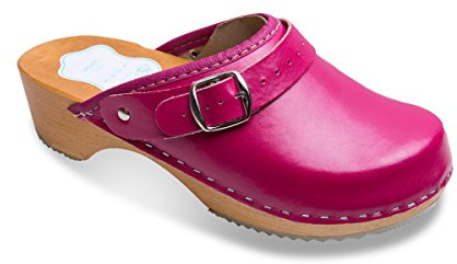 FUTURO FASHION® - Damen Clogs - gesund & natürlich - Echtleder - Holzsohle - Unisex-Farben - einfarbig - Größe 36-42 - Pink - 42 EU