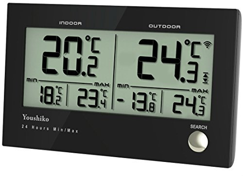 Youshiko Digital Wireless Indoor outdoor Weather Thermometer, Gauge, Monitor Temperature, Meter for Home Office (with outdoor Sensor) Min/Max Records (24 Hour Auto Reset)
