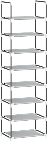WOLTU Schuhregal 8 Ebenen Vliesstoff Schuhablage Metallgestell Schuhständer abnehmbare Ablage für 24 Paar Schuhe Sneaker Stiefel Flur Schlafzimmer, Grau 60x29x140 cm