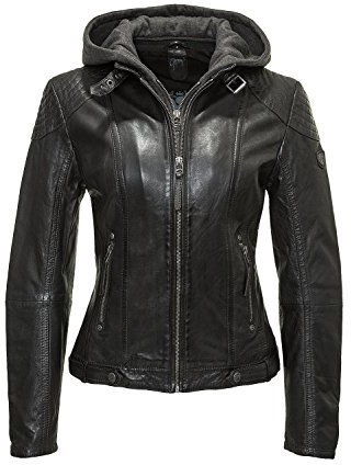 Gipsy Damen Lederjacke mit Kapuze im Biker Look Schwarz (XL, Black)