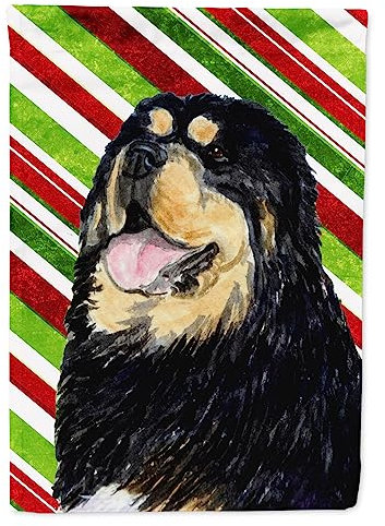 Mastín tibetano bastón de caramelo Holiday bandera de Navidad, poliéster, Multicolor, S