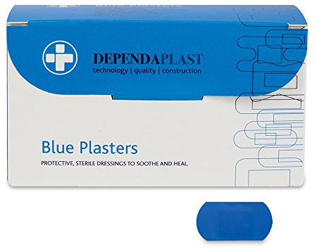 Dependaplast Food Area Blue Plasters With High Visibility And Metal Detection Properties, Easily Detectable, Individually Wrapped 4 cm x 2 cm, Blue (Pack of 100)