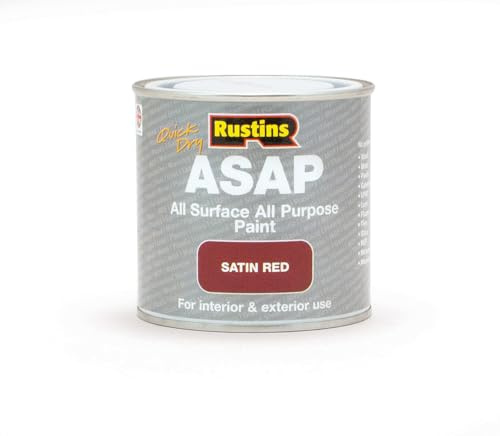 RUSTINS ASAP Quick Dry All Surface All Purpose Paint – Water-Based Satin Paint for Wood, Metal, UPVC, Plastic, Tiles, Stone & Brick – Interior & Exterior Paint - Red 250ml