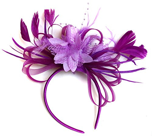 Caprilite Plum Magenta and Lilac Feather Hair Fascinator Headband Wedding Royal Ascot Races Ladies