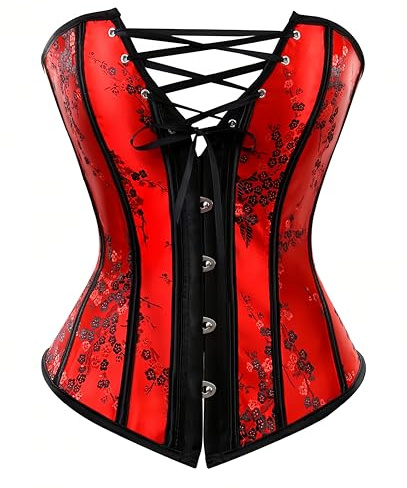 Kelvry Womens Waist Cincher Lace up Boned Basque Corset Shapewear Red Plus Size