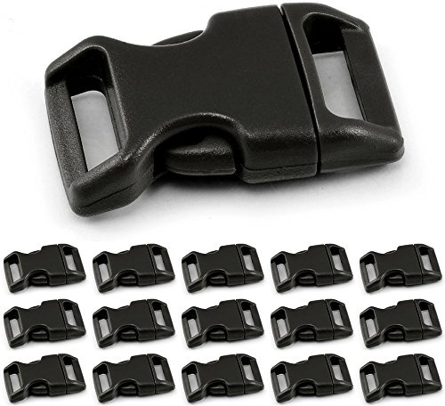 Ganzoo Klippverschluss 15er Set 5/8 Zoll 15 mm, Kunststoff Steckschnalle schwarz für Paracord-Armband, Hundehalsband und Gurte, Ersatz-Steckschließer für Rucksackriemen, Schlitz 15x4 mm, 40x23 mm