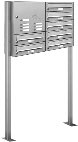AL Briefkastensysteme 7er Edelstahl Standbriefkasten mit Klingel rostfrei als 7 Fach Briefkastenanlage in Postkasten Briefkasten Design modern