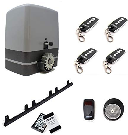 Kit completo motor puerta corredera CARRERA 800KG con 4 metros de cremallera de nylon con tornillos + 4 mandos a distancia TX4 + sensor de reflexión.