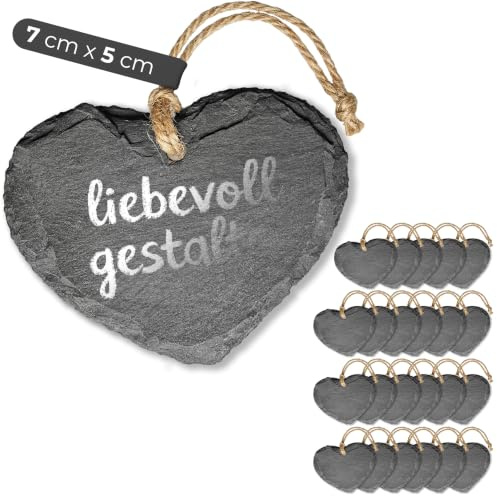 Schieferherz zum Aufhängen mit Juteband Schiefertafel Dekoration Wandeko (24, 6 cm Herz)