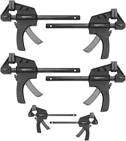 Amazon Basics 6 Stück, Einhandzwinge, 2 Stück 10,16 cm, 4 Stück 15,24 cm, Schwarz Grau