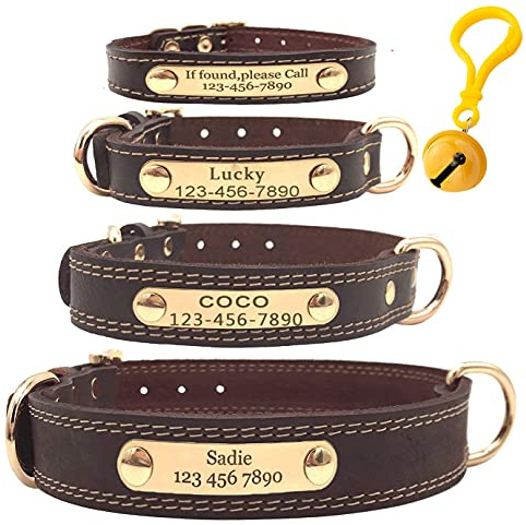 Mihqy Hundehalsband aus Leder mit eingraviertem Namen und Telefonnummer, personalisierbar, für kleine, mittelgroße und große Hunde, Größe S