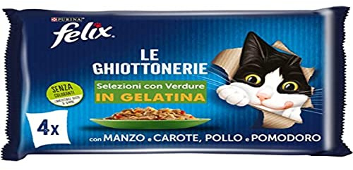 FELIX Le Ghiottonerie Alimento Umido per Gatti Selezioni Miste, 48 Bustine Facili da Servire, Teneri Bocconcini in Gelatina, 2 Gusti Deliziosi, Nutrizione Completa