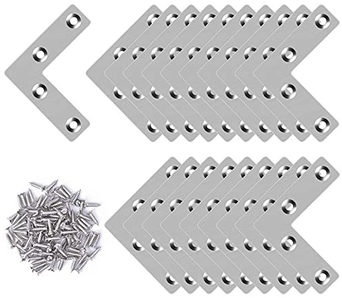 20 Piezas de Soporte Esquina Plano, Placas de Soportes de Esquina de Acero Ioxidable, Escuadras de Ángulo en Forma de L con Tornillos para Muebles de Madera (50 x 50 cm)