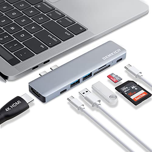 Hub USB C 7 IN 2 per MacBook Pro and MacBook Air, DEMKICO Adattatore MacBook Pro con 4K HDMI, porte USB 3.0 & USB 2.0, lettore di schede SD/TF, Thunderbolt 3 (87W PD), porta USB C femmina