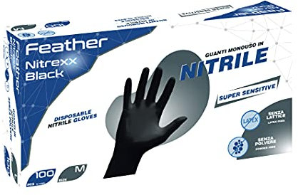 REFLEXX Feather Nitrexx Black, guanti in nitrile neri, senza polvere, gr. 2,2 (M)