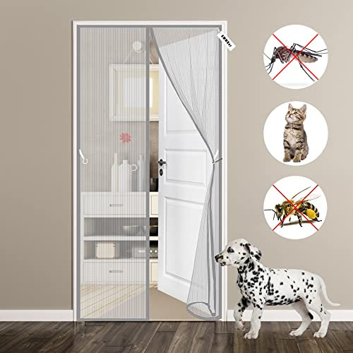 Fliegengitter Balkontür 155 x 230 cm Automatisches Schließen Insektenschutz für, mit Heavy Duty Mesh, für Küche/Wohnzimmer/Schlafzimmer Grau