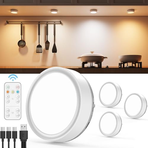 Faretti LED Adesivi Senza Fili, 3 Colori Dimmerabile Luci Armadio Ricaricabili con Telecomando Luce Vetrine USB Lampada Sottopensile Cucina a Batteria Faretto LED Interno per Parete Guardaroba