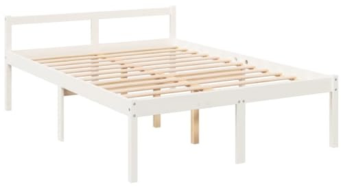 vidaXL Seniorenbett, Bett Holzbett für Schlafzimmer, Bettgestell Bettrahmen mit Lattenrost Kopfteil, Massivholzbett Doppelbett Komfortbett, Weiß 120x200cm Massivholz Kiefer