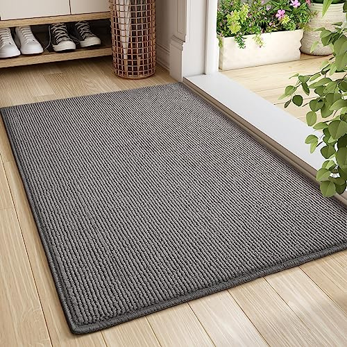 Color G Fußmatte Innen Waschbar, rutschfest Schmutzfangmatte 40x60 cm, Maschinenwaschbare Fussmatten Haustür Sauberlaufmatte Saugstarke Türmatte für Hund, Eingang, Flur, Innen & Außen - Grau