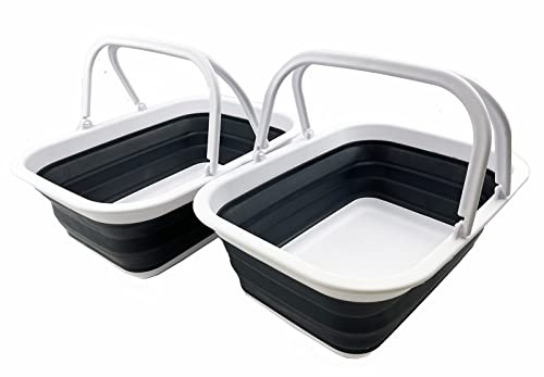 SAMMART 9,2 l zusammenklappbarer Kunststoffeimer – Faltbare runde Wanne – tragbarer Wassereimer zum Angeln – platzsparender Wassertopf für den Außenbereich (Weiß/Kohleschwarz)