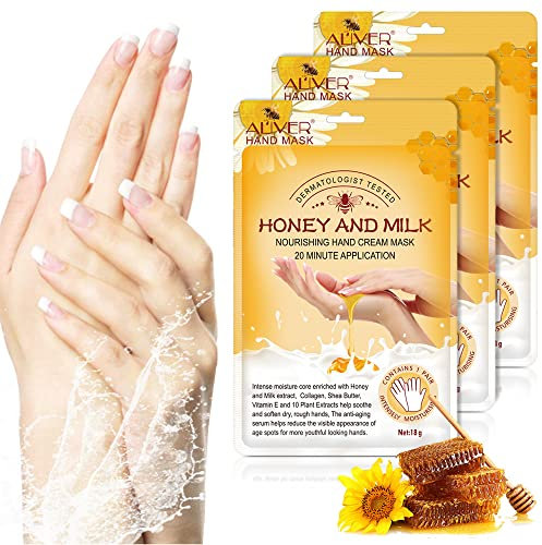 Maschera Per Le Mani Guanti, 3 Paia Maschera Idratanti Per Mani Esfoliante al Miele con Estratti Vegetali Naturali, Collagene, Sbiancanti e Antietà, Riparazione Della Pelle Ruvida