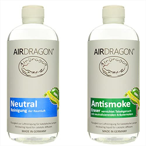 AIRDRAGON® Duft-Set • NEUTRAL + ANTISMOKE • 2 x 1 Liter • Für jede katalytische Lampe • OHNE künstliche Duftstoffe • Premium Natur Raum-Duft