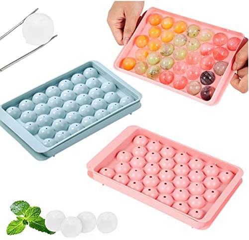 mciskin Mini Ice Cube Tray Balls,Round Ice Ball Maker Mould for Freezer,Cube Trays for Freezer,Ice Ball Maker Mold Mini Circle Round Ice Cube Mold with Lid for Cocktail Whiskey Tea Coffee(2 Pack)