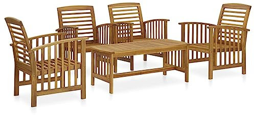 puraday Set di Mobili da Giardino 5 Pz in Legno Massello di Acacia Marrone Set di Mobili per Esterni Aspetto Vintage Mobili da Patio con Design a Stecche Tavolo 102x50x43 cm con 4 Sedie