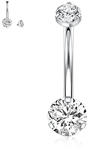 hengkaixuan 14G Bauchnabelring Titan Bauchschmuck 10mm Nabelring Innengewinde Bauchnabelpiercing Silberschmuck mit CZ(4+6mm)