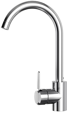 Marketero Kitchen Mixer Tap 1 Hole Single Lever Drinking Water Tap, Chrome | Kitchen Sink Tap 2 Pipes, Kitchen Faucet Replacement, Stainless Steel Monobloc, Ceramic Core, 360° Rotation, Easy to Install