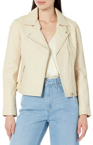 GUESS Motorradjacke aus echtem Leder für Damen - Weiß Modell W3BL83L0O00 Leder L, Weiße Taube