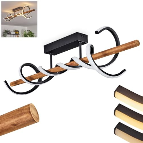 HOFSTEIN LED Deckenleuchte Alvarim, dimmbare Deckenlampe aus Metall/Holz/Kunststoff in Schwarz/Natur/Weiß, moderne Leuchte mit Holzstab, dimmbar über Lichtschalter, 38 Watt, 5200 Lumen, 3000 Kelvin