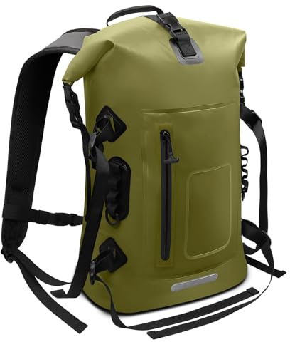 Wasserdichter Rucksack 30-35L, Rolltop Waterproof Backpack Mit Gepolstertem Tragegurt, Wasserdichtem Reißverschluss Wasserdichte Tasche, Dry Bag Für Wassersport Radfahren Outdoor Wandern (Militärgrün)