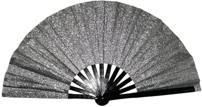Wizoowip Tanzfächer, Tanzfächer, groß, faltbar, glänzend, Hand-Rave-Fächer mit Aufbewahrungstasche, Ultraleicht, tragbar, dekorativer Handfächer für Frauen, Cosplay, Party-Requisite Silber