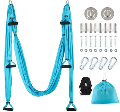 ZELUS Aerial Yogatuch zum Aufhängen Yoga Hängematte Akrobatik Tuch Yoga Schaukel für Reha Pilates Ballett Cheerleading Spagat Gymnastik (Blau)