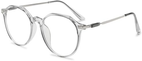 MAGIMODAC Blaulichtfilter Brille Damen Herren Rund Nerd Anti Blaues Licht Brillen Metall Computerbrille Brillenfassung ohne Stärke Grau 0.00