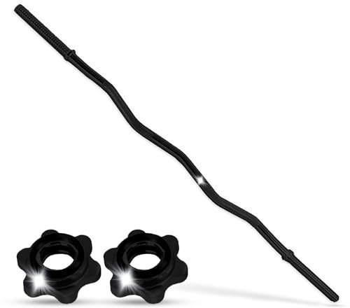 wuuhoo® Langhantelstange Henry - 180cm / 150 cm / 120 cm Hantelstange 25mm, Stahl verchromte Hantel mit Sternverschluss - 140 cm Schwarze Curl Stange
