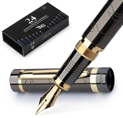 Wordsworth & Black Primori Füller Set Edel, Kalligraphie, Luxus, Feder F | Füllfederhalter, Fountain Pen, Geschenk für Männer & Frauen, 18K Deutsches Iridium, Hochwertig, Konverter + 24 Tintenpatronen