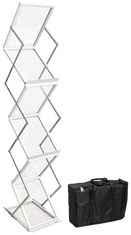 Aigentlich Prospektständer silber faltbar inkl. Tasche DIN-A4 | Katalogständer Zeitschriftenständer Broschürenständer Displayständer Z-Form, klappbar für Messen, platzsparend tragbar