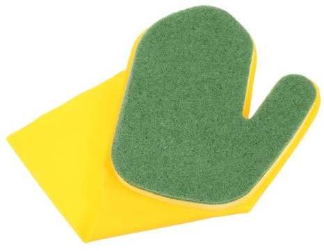Gogogmee Reinigungshandschuh Latexhandschuh mit Scheuerschwamm für Schwimmbad Küche Geschirr Gartenarbeit Haushaltsreinigung 1 Stück Gelb Grün Langlebig Schutz Beim Spülen und Waschen