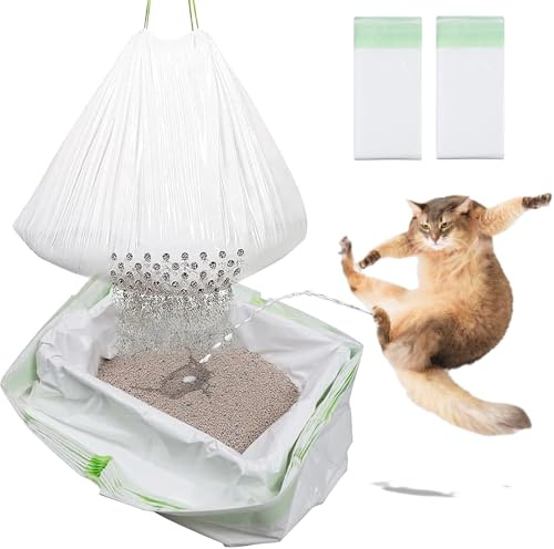 Katzenkotbeutel mit Filterloch, Katzentoiletten Einlagen Kordelzugbeutel, Sieb-Katzenstreueinlagen für Katzenklo (14PCS,2PACKS)